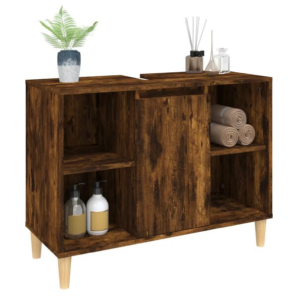 vidaXL Waschbeckenunterschrank Räuchereiche 80x33x60 cm Holzwerkstoff