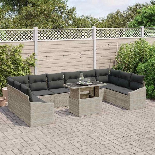 vidaXL Sofa Set mit Kissen 11 pcs Hellgrau Poly-Rattan