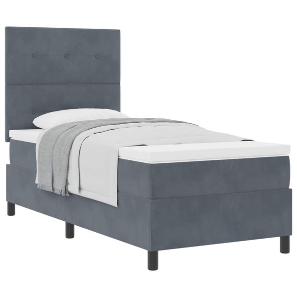 vidaXL Boxspringbett mit Matratze Dunkelgrau 90 x 190 cm Samt