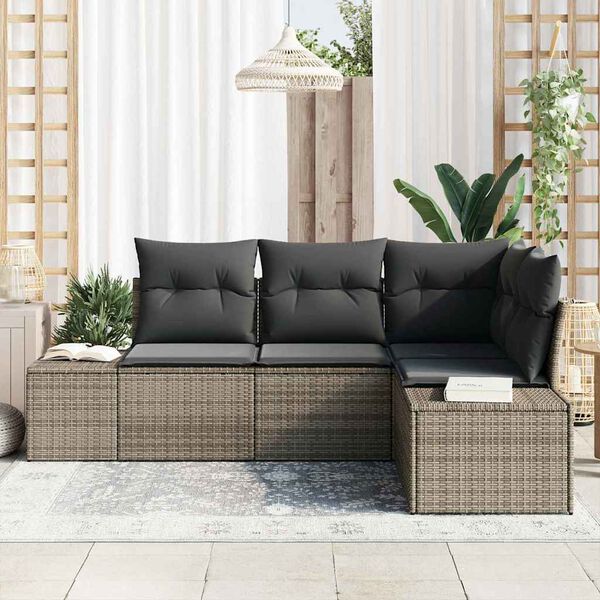 vidaXL Gartensofa-set mit Speicher 4 pcs Grau Poly-Rattan
