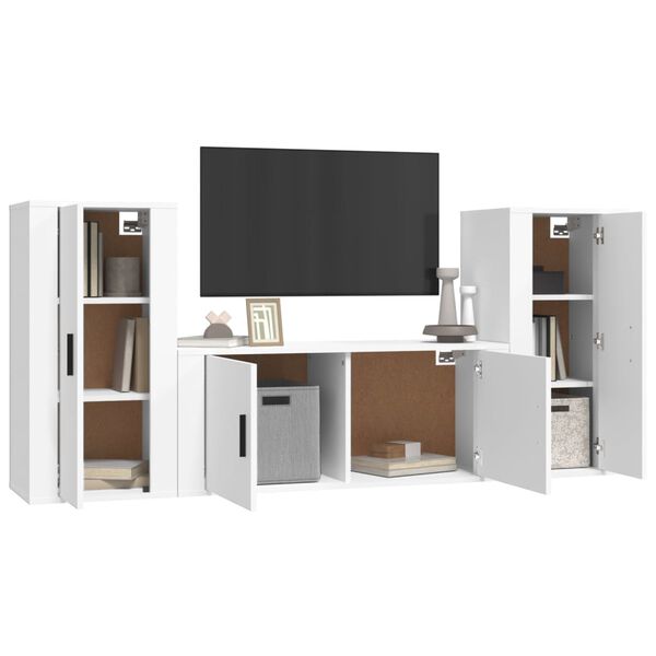 vidaXL 3-tlg. TV-Schrank-Set Weiß Holzwerkstoff