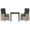 vidaXL Garten Essgruppe mit Kissen 3 pcs Hellgrau Poly-Rattan