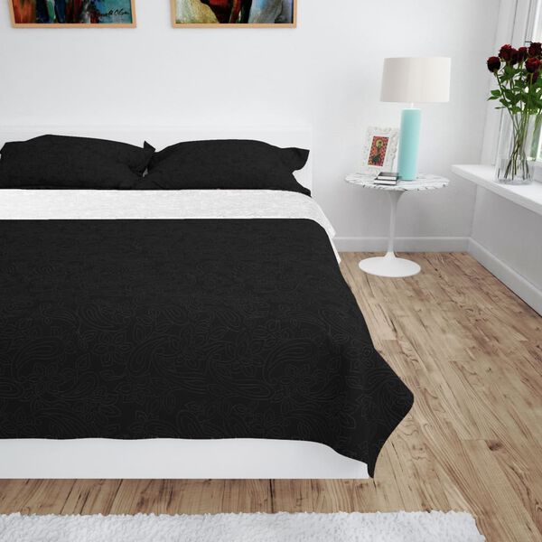 vidaXL Zweiseitige Tagesdecke Gesteppt 230 x 260 cm Schwarz und Wei&szlig;