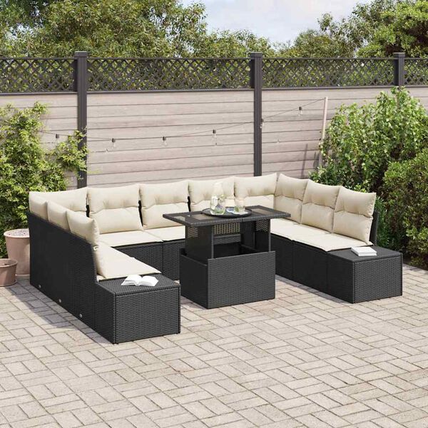 vidaXL Garten-Sofa-Set mit Kissen 10 pcs Schwarz und Creme