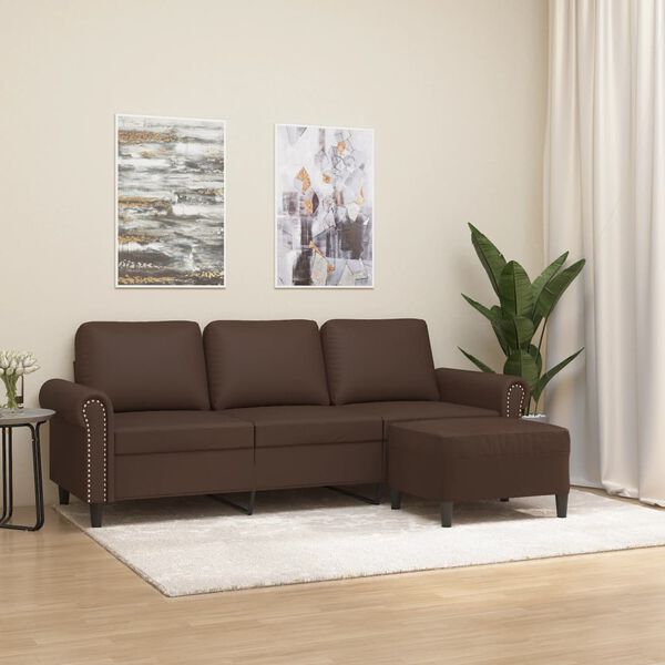 vidaXL 3-Sitzer-Sofa mit Hocker Braun 180 cm Kunstleder