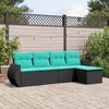 vidaXL 5-teiliges Gartensofa-Set mit Kissen, schwarzes Polyrattan