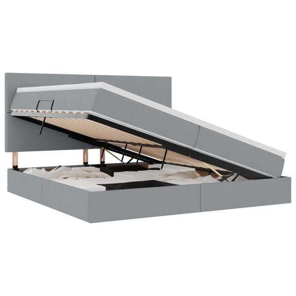 vidaXL Bett mit Stauraum und LED Hellgrau 200 x 200 cm Polyester