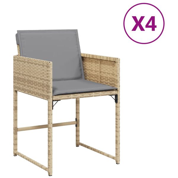 vidaXL Gartenstühle mit Kissen 4 Stk. Beigemischung Poly Rattan