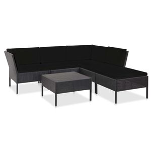 vidaXL 6-tlg. Garten-Lounge-Set mit Auflagen Poly Rattan Schwarz