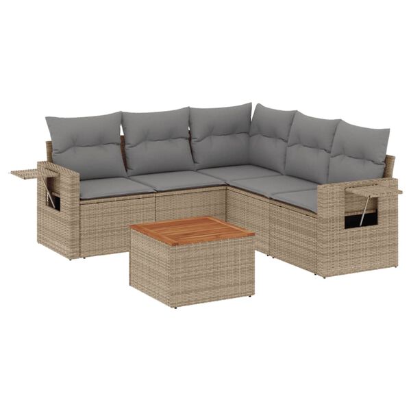 vidaXL 6-tlg. Garten-Sofagarnitur mit Kissen Beige Poly Rattan