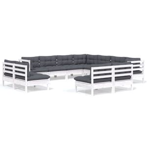 vidaXL 11-tlg. Garten-Lounge-Set mit Kissen Wei&szlig; Massivholz Kiefer