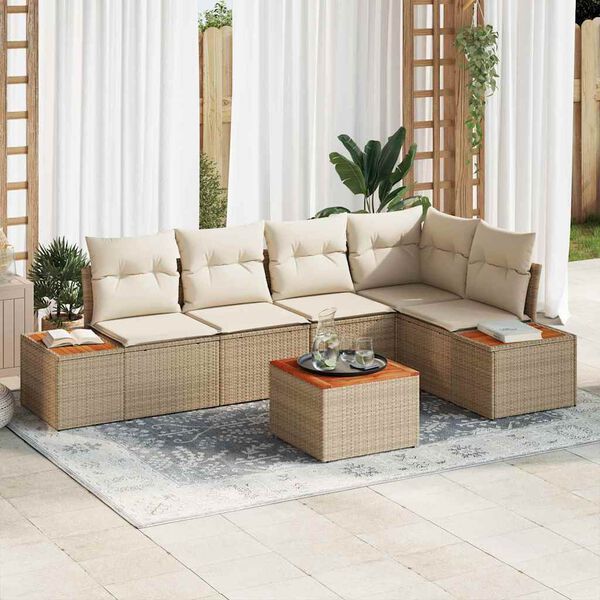vidaXL Garten-Sofa-Set mit Kissen 6 pcs Beige und Creme Poly Rattan