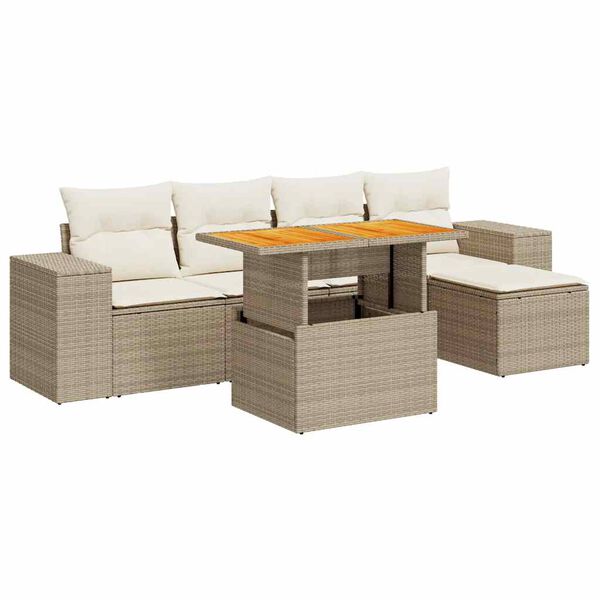 vidaXL 6-tlg. Garten-Sofagarnitur mit Kissen Beige Poly Rattan