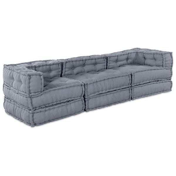 vidaXL Modulares Sofa 3 pcs Grau Stoff