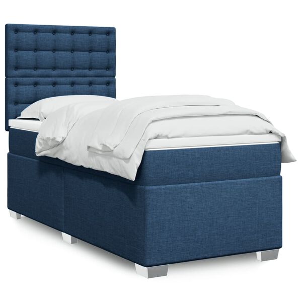 vidaXL Boxspringbett mit Matratze Blau 100x200 cm Stoff