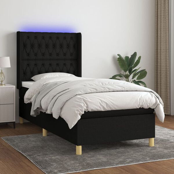 vidaXL Boxspringbett mit Matratze & LED Schwarz 80x200 cm Stoff