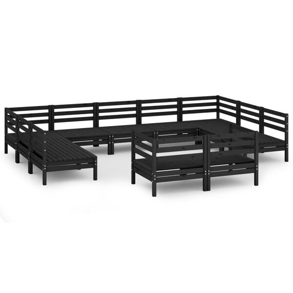vidaXL 11-tlg. Garten-Lounge-Set Schwarz Massivholz Kiefer