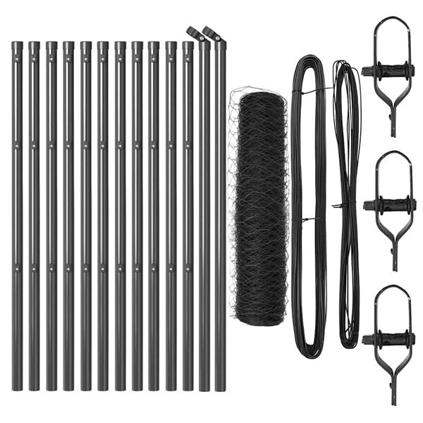 vidaXL Zaunpfosten Grau 25 x 0,4 m (36 mm Maschen) Stahl und PVC