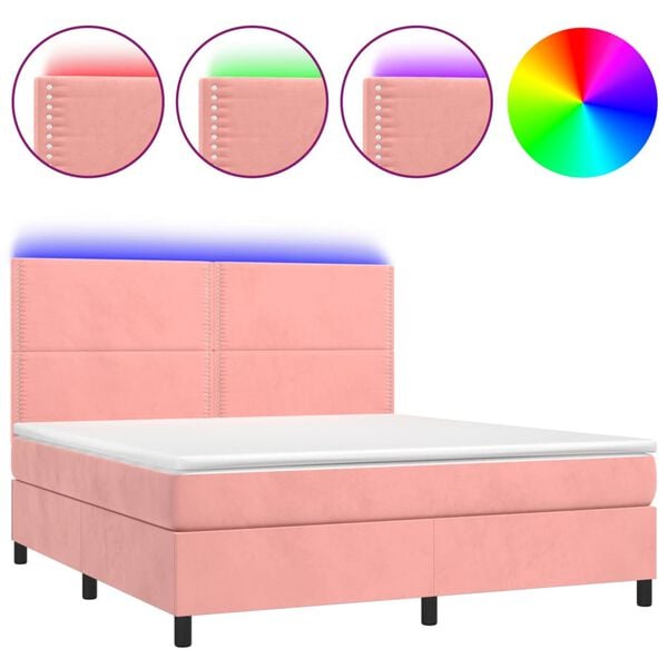 vidaXL Boxspringbett mit Matratze & LED Rosa 180x200 cm Samt