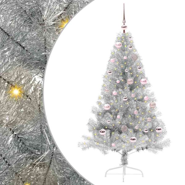 vidaXL K&uuml;nstlicher vorbeleuchteter Weihnachtsbaum Silber 150 cm PET