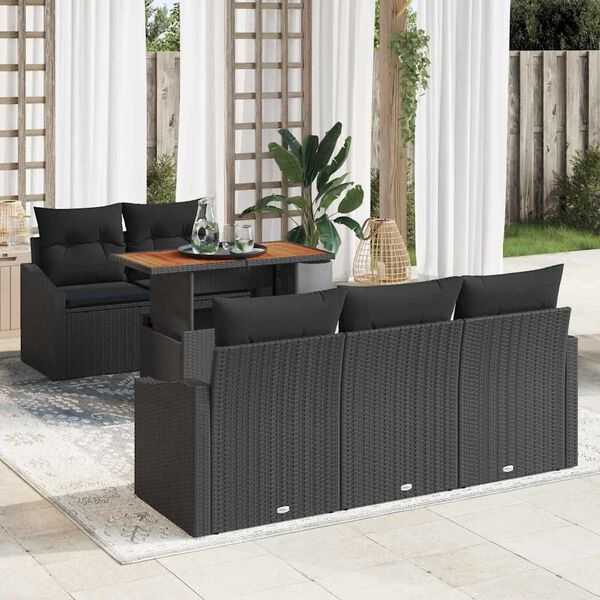vidaXL Garten-Sofa-Set mit Speicher 6 pcs Schwarz Poly Rattan