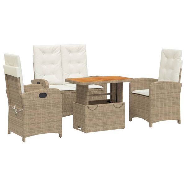 vidaXL 4-tlg. Garten-Essgruppe mit Kissen Beige Poly Rattan