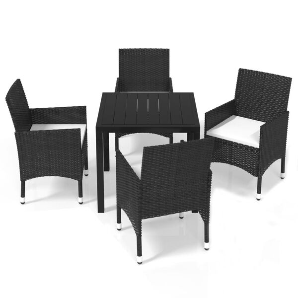 vidaXL 5-tlg. Garten-Essgruppe mit Kissen Poly Rattan Schwarz