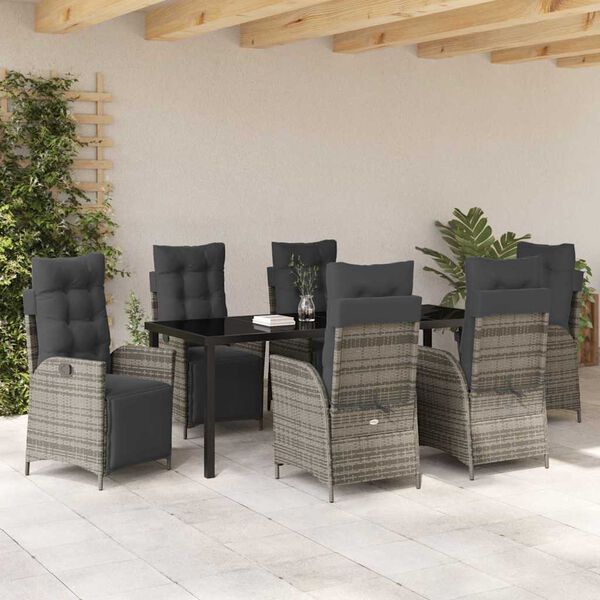vidaXL Garten Essgruppe mit Kissen 7 pcs Grau Poly-Rattan