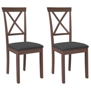 vidaXL Esszimmerst&uuml;hle mit Kissen 2 Stk. Braun Massivholz Gummibaum