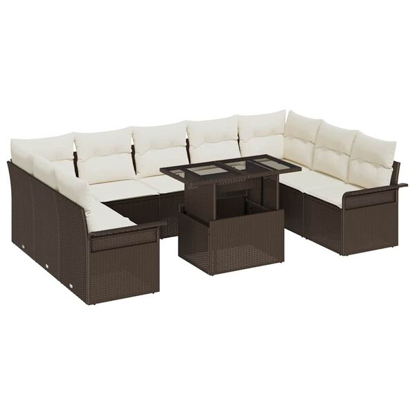 vidaXL Sofa Set mit Kissen 10 pcs Braun Poly-Rattan