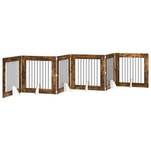 vidaXL Klappbares Hundetor mit St&auml;ndern 6 pcs Ger&auml;ucherte Eiche 482 cm