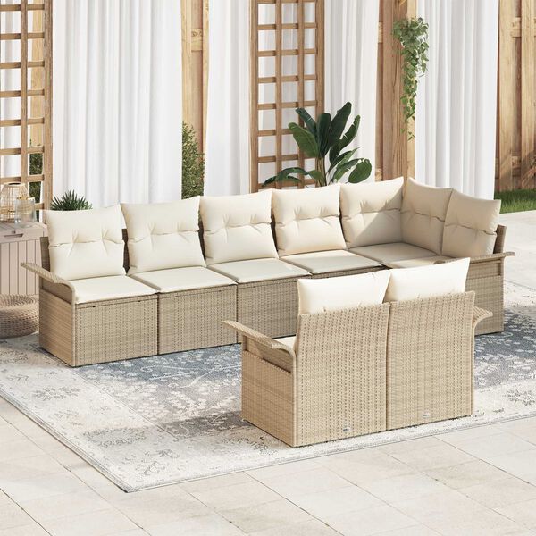 vidaXL Gartensofa-set mit Kissen 8 pcs Beige Poly-Rattan
