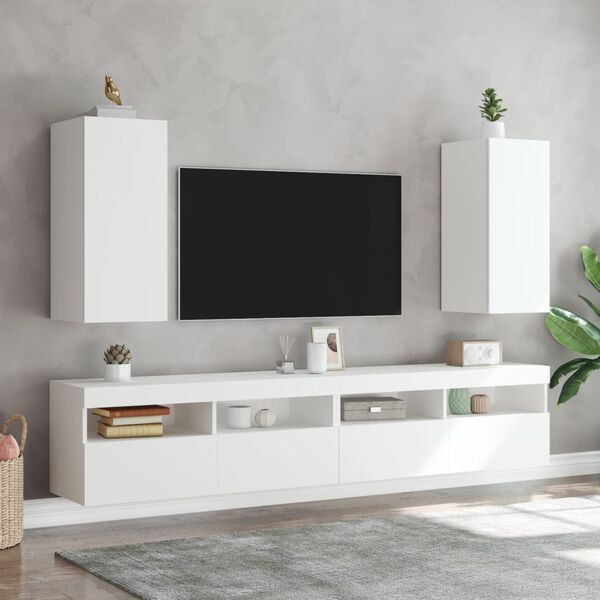 vidaXL TV-Wandschränke mit LED-Leuchten 2 Stk. Weiß 30,5x35x70 cm