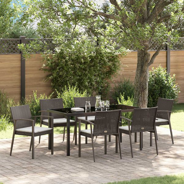 vidaXL Garten Essgruppe 7 pcs Braun und Schwarz PE-Rattan