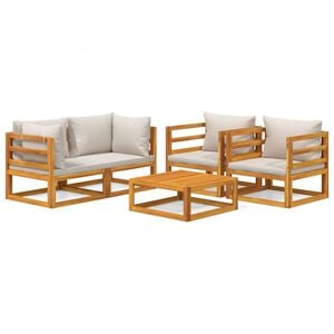 vidaXL 5-tlg. Garten-Lounge-Set mit Hellgrauen Kissen Massivholz