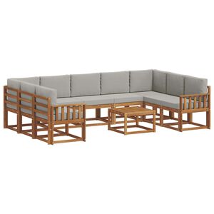 vidaXL Outdoor-Sofagarnitur mit Kissen 10 pcs Nat&uuml;rlich und Hellgrau