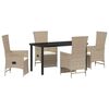 vidaXL Garten Essgruppe mit Kissen 5 pcs Beige Poly-Rattan