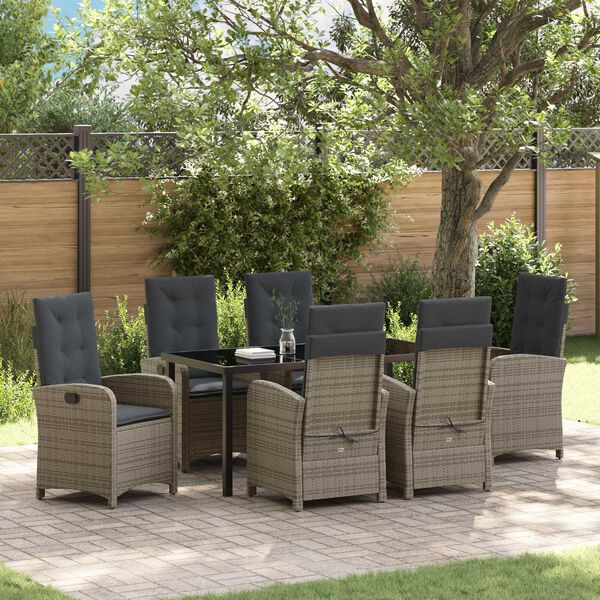 vidaXL Garten Essgruppe mit Kissen 7 pcs Grau Poly-Rattan