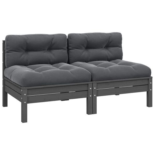vidaXL 2-Sitzer-Gartensofa mit Kissen Grau Massivholz Kiefer