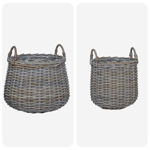 vidaXL Blumentopf K&ouml;rbchen mit Speicher 2 pcs Grau Lacak Rattan