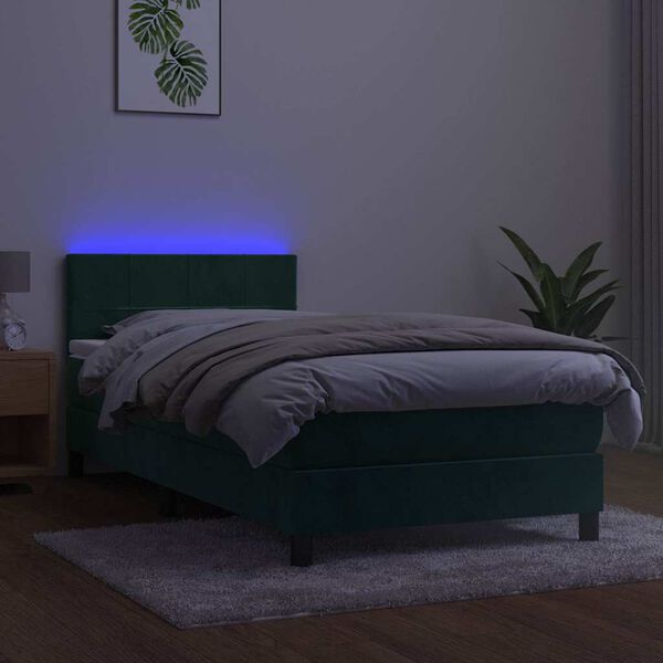 vidaXL Boxspringbett mit Matratze & LED Dunkelgr&uuml;n 90x200 cm Samt