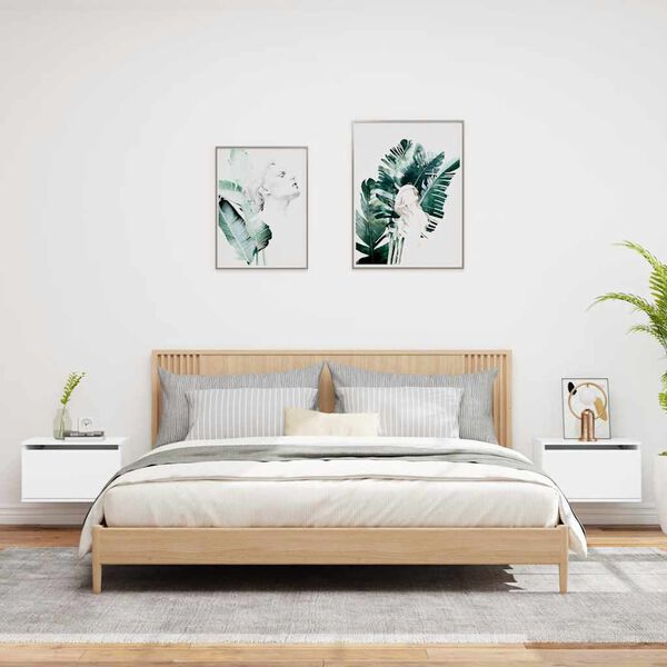 vidaXL Wand-Nachttische mit LED-Leuchten 2 Stk. Wei&szlig;