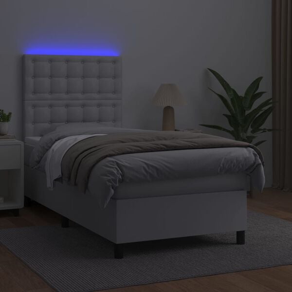vidaXL Boxspringbett mit Matratze & LED Wei&szlig; 80x200 cm Kunstleder