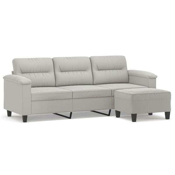 vidaXL 3-Sitzer-Sofa mit Hocker Hellgrau 180 cm Mikrofasergewebe