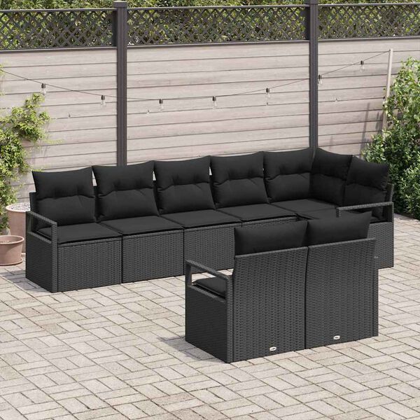 vidaXL Gartensofa-set mit Kissen 8 pcs Schwarz Poly-Rattan
