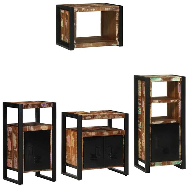 vidaXL Badezimmermöbel-Set mit Regal 4 pcs Massives upgecyceltes Holz