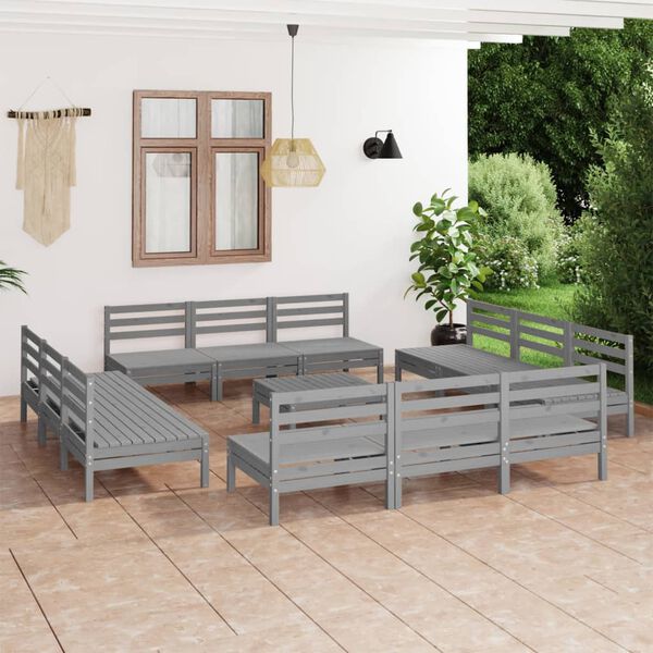 vidaXL 13-tlg. Garten-Lounge-Set Grau Kiefer Massivholz