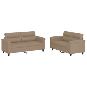 vidaXL 2-tlg. Sofagarnitur mit Kissen Cappuccino-Braun Kunstleder