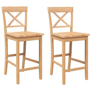 vidaXL Barhocker 2 Stk. Natur Massivholz Gummibaum