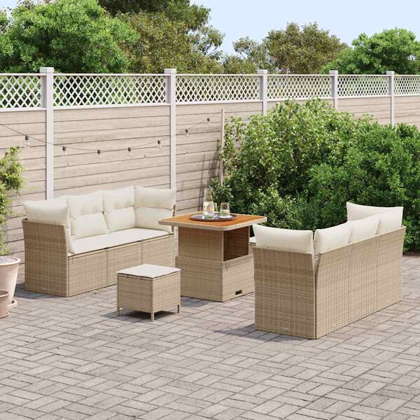 vidaXL Gartensofa-set mit Kissen 9 pcs Beige und Creme Poly-Rattan
